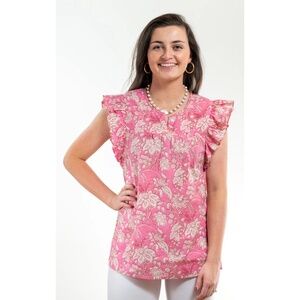 Liza Byrd Whitley Cotton Hank Block Top in Pink and White NWT (XS & XXL)